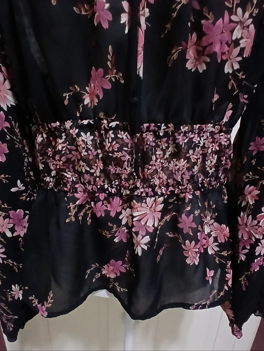 Vintage AGB Byer California Size M Black Pink Floral Mesh Y2K Blouse Top - Picture 5 of 7